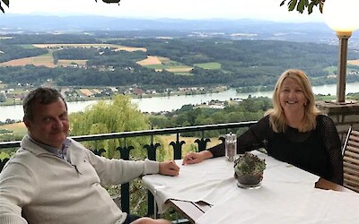 The view from dinner.  Thankfully you don&rsquo;t need to peddle up this hill as the hotel picks you up down on the river with a van and bike trailer. (submitted by Gnome)