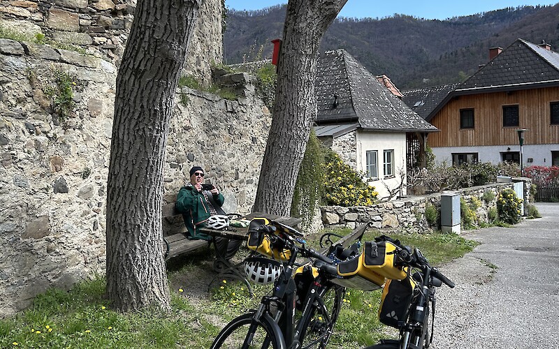 Enjoying a picnic in one of the villages we passed through. (submitted by Laurie S.)
