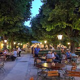 Typical friendly beergarden in Linz.  A great atmosphere for a leisurely dinner.