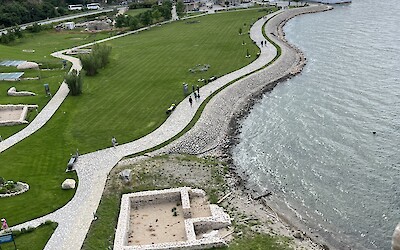 visit Danube River fortress w boat waiting. (submitted by L Waldo)