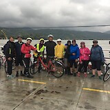 We are crossing the Danube via ferry on a rainy day and we met up with a few other groups doing the same tour. (photo by Thrivin sixtyfiven)
