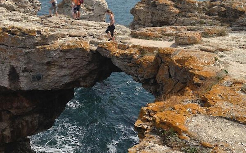Clambering along cliffs and across a natural bridge on the Black Sea (submitted by JimJ)