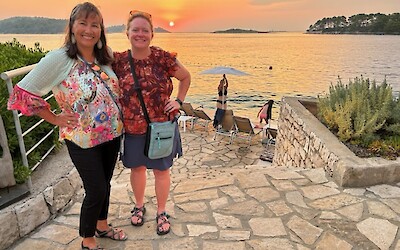 Sunset Picture with my friend. This was her special Birthday trip. (submitted by Lorinda Troppmann)