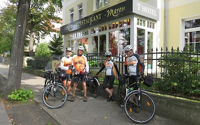 6 The four of us arriving at our hotel in Dresden. (submitted by Pedalann)
