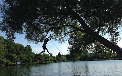 Enjoying a dip in a lake along the way - the rope swing was great! (submitted by Janie7)