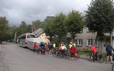 Our coach with bike trailer and some of our members getting ready for the day's ride. (submitted by MarcieB)