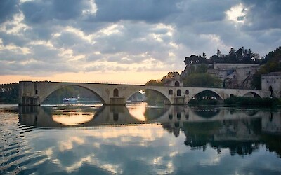 View from barge leaving Avignon (other barge under arch) (submitted by RobtheSlowSwimmer)