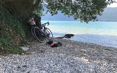 Stopped for a swim and picnic on lake Bourget - cycling day 2 (submitted by KellyS)