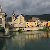 Seyssel, the first stop. Our hotel on the far right. Dinner on the Rhone! (photo by SarahG)