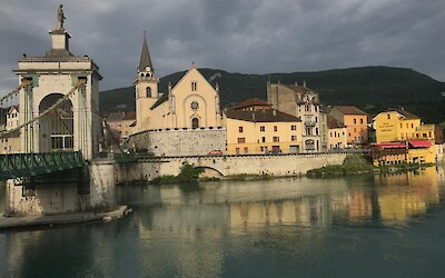 Seyssel, the first stop. Our hotel on the far right. Dinner on the Rhone! (submitted by SarahG)