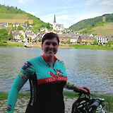 Waiting for the passenger/bike ferry (over my shoulder) to cross the river and pick me up to reach that pretty little village and a few miles of riding on the sunny side of the river before crossing back again later in the day to reach my hotel. (photo by Natalie123)