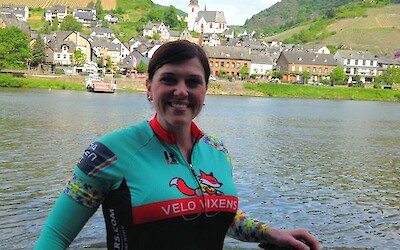 Waiting for the passenger/bike ferry (over my shoulder) to cross the river and pick me up to reach that pretty little village and a few miles of riding on the sunny side of the river before crossing back again later in the day to reach my hotel. (submitted by Natalie123)