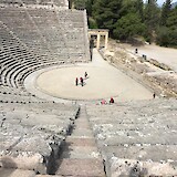 The huge amphitheater at Epidavros - I can hear Fred talking with the two women far below me. (photo by Pedalann)