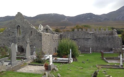 The ruins of Murrisk Friary overlook centuries of tombstones. (submitted by JimJ)