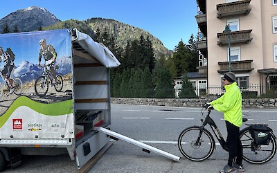 Loading the bikes for the Cortina D'Ampezzo shuttle. (submitted by Marcie B.)