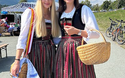 Late September means Oktoberfest throughout the German/Austrian area.  We happened to bike through a local festival complete with lovely  Fraulein in dirndls and an oompahpah band. (submitted by Marcie Bushnelll)
