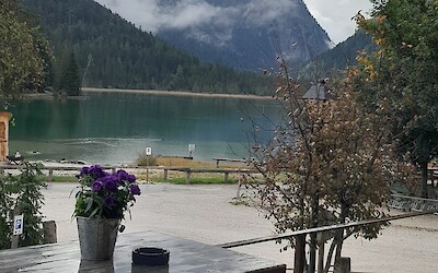 Coffee stop at Lago di Dobbiaco leaving Toblach (Sud Tyrol) to Cortina (Dolomites) (submitted by Russ Gibfried)