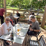 Day 1 outside Girona, lunch stop of  fresh fish and cold  beer! (photo by Colleen Petters)