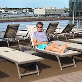 Sitting by the shipboard pool (photo by Richard Goldsmith)