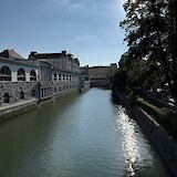 view of river in Ljubijana - they had a kayak race here later in the day (photo by B. Anderson)