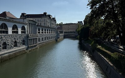 view of river in Ljubijana - they had a kayak race here later in the day (submitted by B. Anderson)