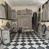 A traditional Moroccan tile store.hj   The actual art was may by a craftsman not seen to our left. (photo by A. Anderson)