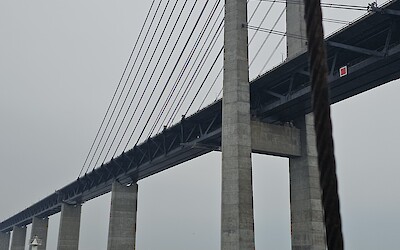 &Oslash;resund Bridge road and railway bridge between Denmark and Sweden (submitted by Mike)