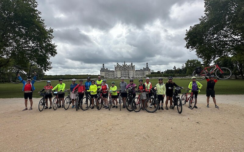 Our wonderful group of cyclists posing with Chambord in the background (submitted by…