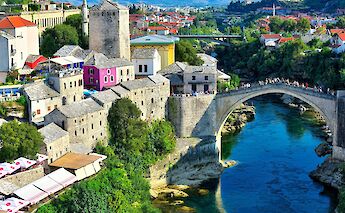 Colorful buildings in Mostar, Bosnia and Herzegovina. Unsplash@Omer Nezih Gerek