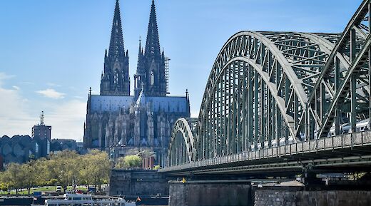 Spires of Cologne Cathedral viewed from the Rhine River, Germany. Unsplash@Ravi Tripathi