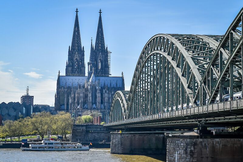 Spires of Cologne Cathedral viewed from the Rhine River, Germany. Unsplash@Ravi Tripathi