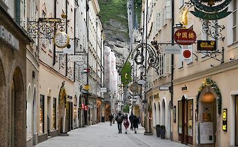 Getreidegasse - the popular shopping street in Salzburg, Austria. CC:Jorge Franganillo