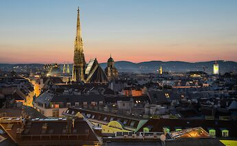 Skyline of Vienna at sunset, Austria. Unsp