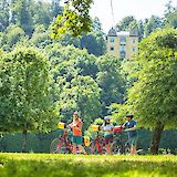 Pushing bicycles through Hellbrunn Garten, Austria. CC:TO