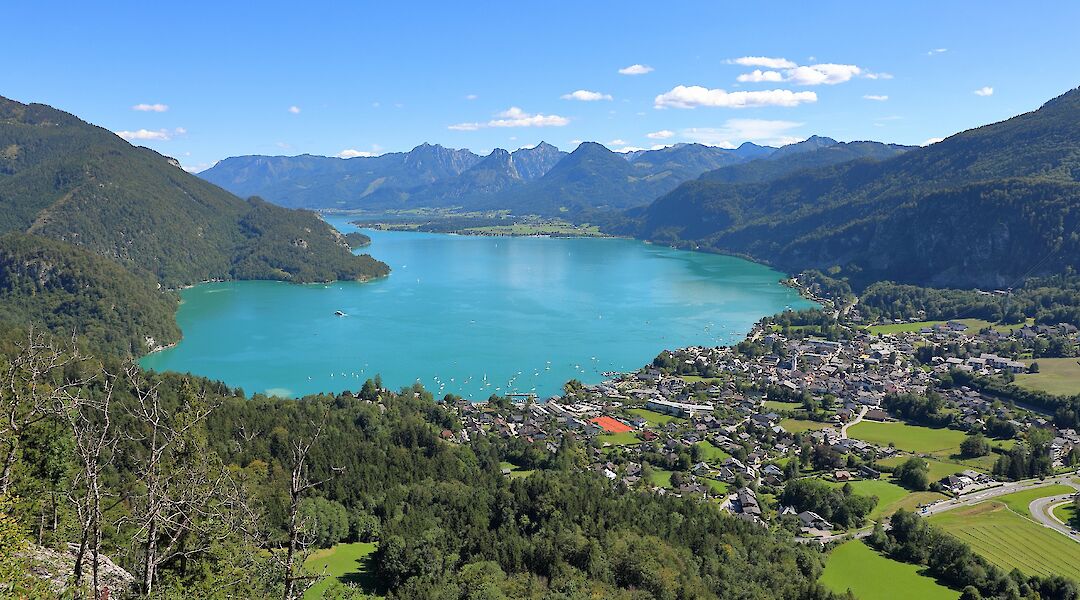 Wolfgangsee (Lake Wolfgang) with view of St Gilgen in Austria. CC:C.Stadler/Bwag
