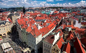 Traditional red roofs on the row houses in Old Town Square of Prague, Czech Republic. Nitin Vyas@Flickr