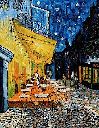 <i>Café Terrace at Night</i> painted in Arles by Vincent van Gogh, 1888