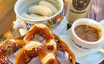 Pretzels and wurst, Bavaria, Germany. CC:TO