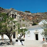 Main square with Byzantine Church of Christ Elkomenos in Monemvasia, Laconia, Peloponnese, Greece. CC:Chris Kar