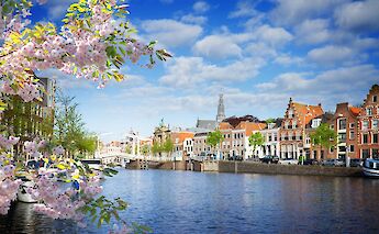 Spaarne River in Haarlem, North Holland, the Netherlands.