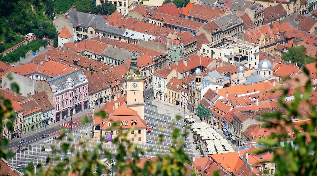 Aerial view of Sibiu old town. The history of Hermannstadt reaches