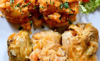 Romanian "sarmale de post" in Biertan, Transylvania. Draculina (Anne)