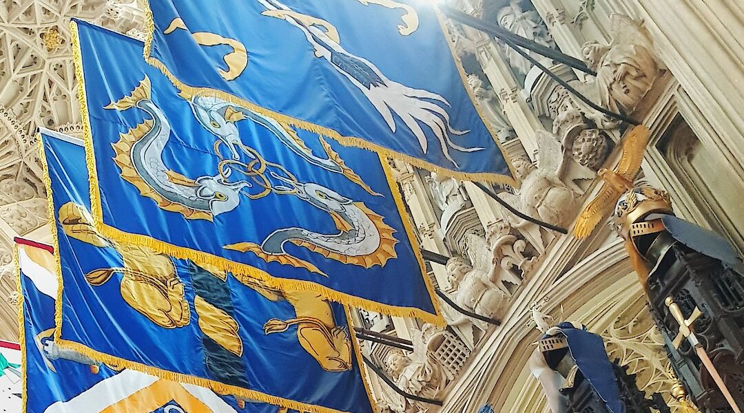 Banners inside Henry VII Chapel, Westminster Abbey, London, England. CC:JRennocks