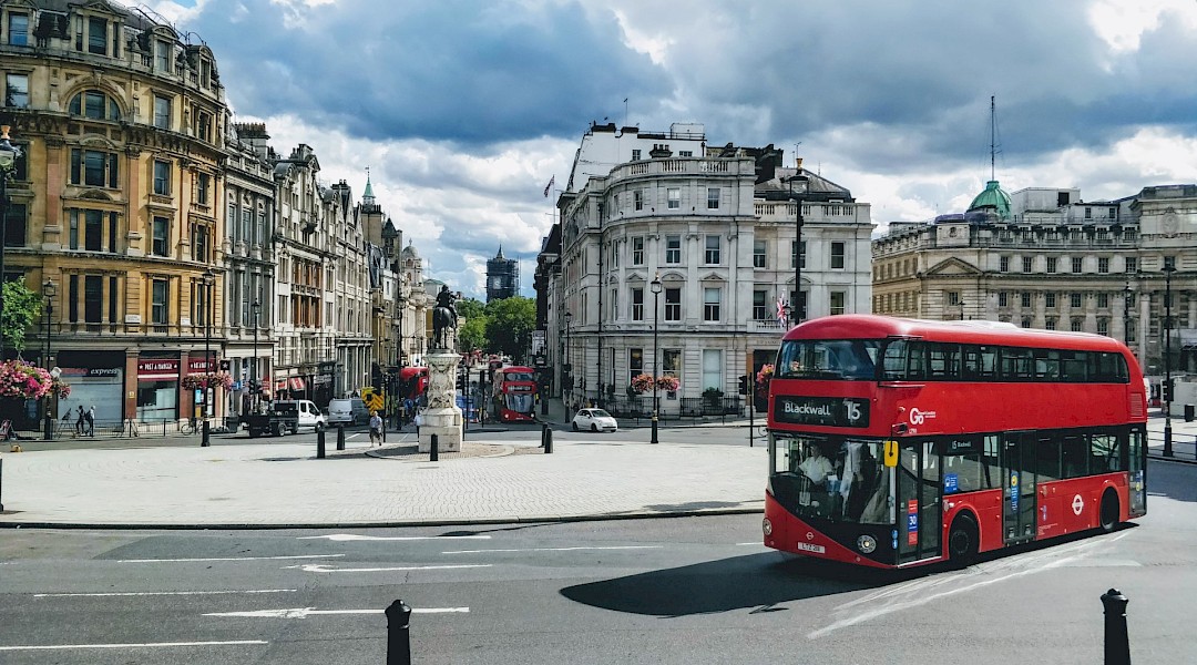 Traditional double decker bus on the streets of London. Unsplash:Josh Mills