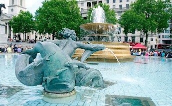 Elaborate sculptures of mermaids, tritons, dolphins and mermen at Trafalgar Square, London. Tommao Wang@Unsplash