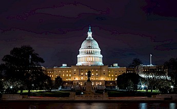 Imposing Capitol Hill at night, Washington, DC. Flickr:John Brighenti