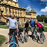 Group selfie in front of the Croatian National Theatre. Zagrebbybike