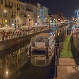 Canal Naviglio Grande at night, Milan, Lombardy, Italy. CC:Spens03