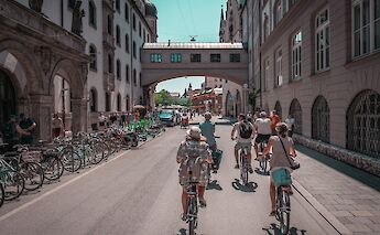 Cycling on a group bike tour, Munich, Germany. CC:Radius Tours