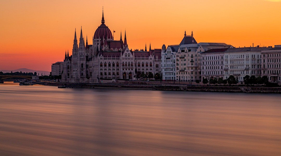 The Hungarian Parliament Building, known as the parliament of Budapest, at sunset. Unsplash:Seth Fogelman